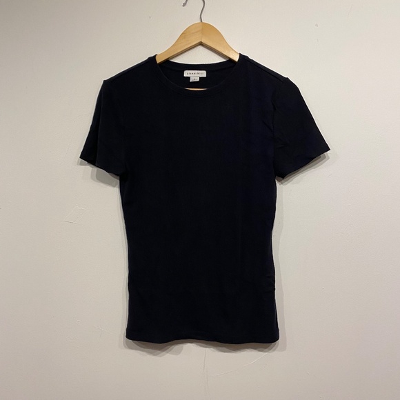 Gianni Bini Black Stretchy Ribbed Crew Neck T-Shirt Size Large - Picture 1 of 3